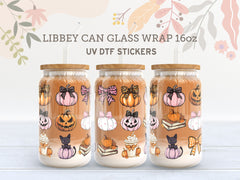 Halloween Pumpkins & Black Cat UV DTF Wrap for 16oz Libbey Glass UV134