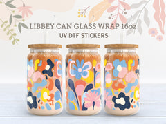 Colorful Retro Flower UV DTF Wrap for 16oz Libbey Glass Cup UV102