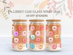Valentine Donut Hearts UV DTF Libbey Glass Wrap | 16oz Cup Sticker UV040