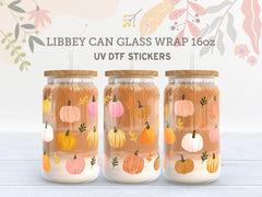 Fall Pumpkin Libbey Glass Wrap | 16oz UV DTF Cup Sticker for Autumn Drinks UV157