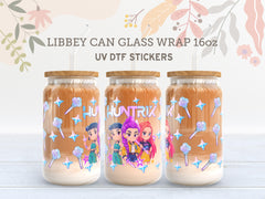 Huntrix Kpop Demon Hunters UV DTF Wrap – 16oz Libbey Glass Cup Sticker UV167