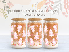 Pink Christmas Tree UV DTF Cup Wrap | 16oz Libbey Glass Can Sticker UV052