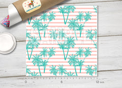 Mint Palm Trees & Pink Stripes Adhesive Vinyl 1387 - Donkey Craft Vinyl