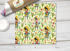 Mexican man hat with guitar and cactus Adhesive Vinyl 1142