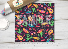 Festive Mexican Fiesta Taco and Cactus Print Adhesive Vinyl 1327 - Donkey Craft Vinyl