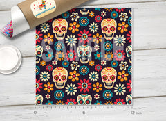 Sugar Skulls Flowers Pattern Adhesive Vinyl 605
