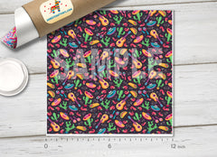 Festive Mexican Fiesta Taco and Cactus Print Adhesive Vinyl 1327 - Donkey Craft Vinyl
