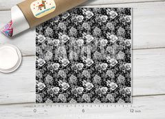 Black & White Rose Floral Adhesive Vinyl 1372 - Donkey Craft Vinyl