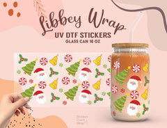 Santa Christmas UV DTF Libbey Glass Wrap 16oz – Holiday Sticker UV057