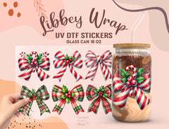 Candy Cane Christmas Coquette Bow UV DTF, Ready to Transfer, UV DTF Sticker UV025