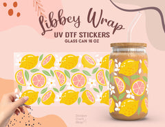 Lemon Grapefruit UV DTF Wrap | 16oz Libbey Glass Cup Sticker UV077