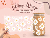Daisy Flower UV DTF, Ready to Transfer, 16 oz Libbey Glass Can Wrap UV002
