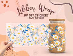 Daisy Floral UV DTF Cup Wrap for 16oz Libbey Glass | Waterproof Sticker UV113