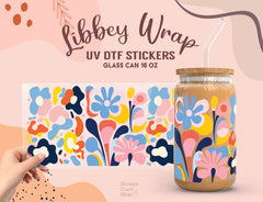Colorful Retro Flower UV DTF Wrap for 16oz Libbey Glass Cup UV102