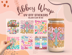Easter Christian UV DTF Wraps for 16oz Libbey Glass | He Is Risen Set UV097
