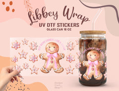 Gingerbread Man UV DTF Wrap | 16oz Libbey Glass Can Sticker UV066