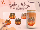 Leopard Bow Pumpkin UV DTF Libbey Wrap | Glitter Fall 16oz Glass Can Sticker UV180