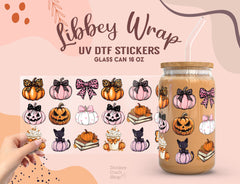 Halloween Pumpkins & Black Cat UV DTF Wrap for 16oz Libbey Glass UV134
