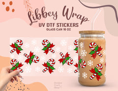 Candy Cane Christmas UV DTF Wrap for 16oz Libbey Glass UV122