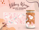 Pink Snowman UV DTF Libbey Glass Wrap 16oz – Christmas Sticker UV058