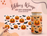 Jack-O’-Lantern & Bat UV DTF Libbey Glass Wrap | 16oz Halloween Sticker UV042