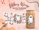 Floral Ghost UV DTF Libbey Glass Wrap | 16oz Halloween Cup Sticker UV043