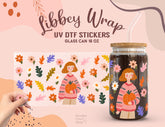 Fall Girl with Pumpkin UV DTF Libbey Wrap | Autumn Aesthetic 16oz Glass Can Sticker UV179