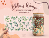 Green Botanical UV DTF Cup Wrap for 16oz Libbey Glass | Leafy Design UV114