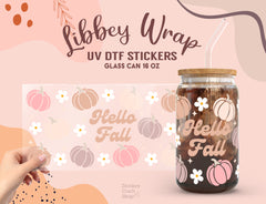 Hello Fall Pumpkin UV DTF Libbey Glass Wrap | 16oz Cup Sticker UV035