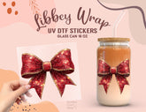 Red Glitter Bow UV DTF Wrap | 16oz Libbey Glass Cup Sticker UV075