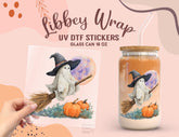 Witch Ghost on Broom UV DTF Libbey Wrap | Halloween 16oz Glass Can Sticker UV158
