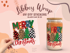 Merry Christmas UV DTF Libbey Wrap – 16oz Glass Can Sticker UV062