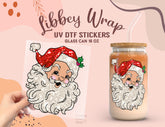 Glitter look Santa Face UV DTF Wrap | 16oz Libbey Glass Sticker UV068