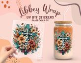 Faith Cross Floral UV DTF Wrap | 16oz Libbey Glass Cup Sticker UV076