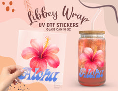 Aloha Hibiscus UV DTF Wrap for 16oz Libbey Glass UV127