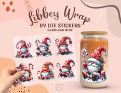 Christmas Gnome UV DTF Cup Wrap | 16oz Libbey Glass Can Sticker UV063