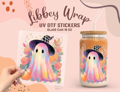 Iridescent Ghost Halloween Libbey Glass Wrap | 16oz UV DTF Cup Sticker UV151