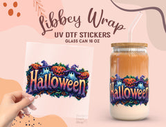 Halloween Ghost & Pumpkin UV DTF Wrap for 16oz Libbey Glass UV135