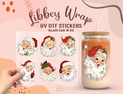 Vintage Santa UV DTF Cup Wrap | 16oz Libbey Glass Can Sticker UV065