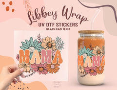 Big Sister & Mama Floral UV DTF Libbey Glass Wrap | 16oz Sticker UV045