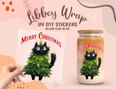 Christmas Tree Cat UV DTF Wrap for 16oz Libbey Glass | Merry Christmas UV146