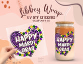 Happy Mardi Gras Heart UV DTF Wrap | 16oz Libbey Glass Cup Sticker UV086