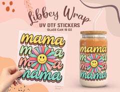 Mama Smiley Daisy UV DTF Cup Wrap for 16oz Libbey Glass UV118