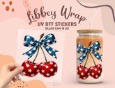 Patriotic Cherries UV DTF Wrap with Bow for 16oz Libbey Glass UV125