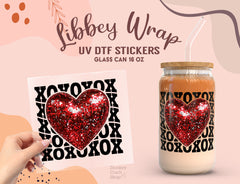 Valentine Heart UV DTF Wrap | 16oz Libbey Glass Cup Sticker UV073
