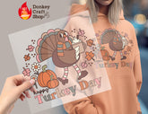 Happy Turkey Thanksgiving DTF Transfer for T-shirts, Hoodies, Heat Transfer, Ready for Press Heat Press Transfers DTF187