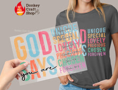 God Says You Are Christian DTF Transfer - Retro Bible Verse Ready to Press DTF451