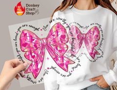 Pink Coquette Heart Bow Valentine's Day DTF Transfer, Ready to Press DTF504