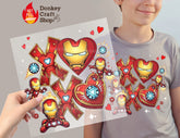 Iron Man Superhero XOXO Hearts DTF Transfer, Ready to Press DTF651 - Donkey Craft Vinyl