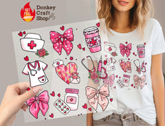 Nurse Valentine Coquette Bow Medica DTF Transfer, Ready to Press DTF523